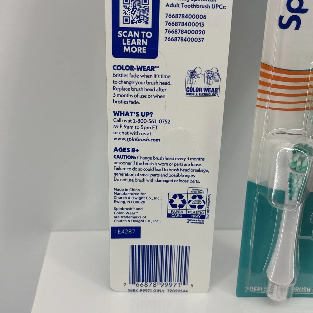 Spinbrush Pro Whiten Replacement Brush Heads, Soft Bristles, 2ct - LOT OF 2